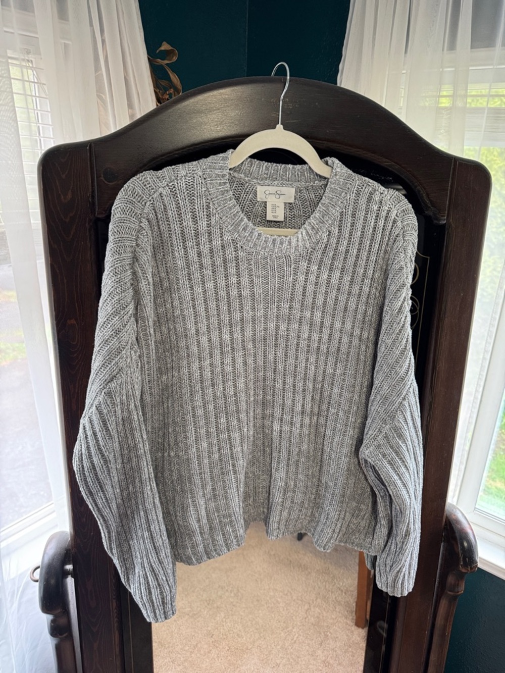 Jessica Simpson Gray Ribbed Crewneck Sweater